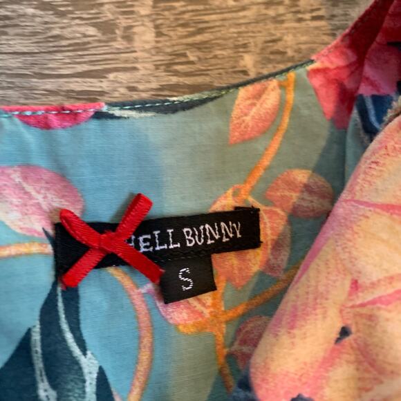 Hell Bunny Retro Tropical Floral Fit and Flare Dress Blue Pink Size S - Picture 5 of 9
